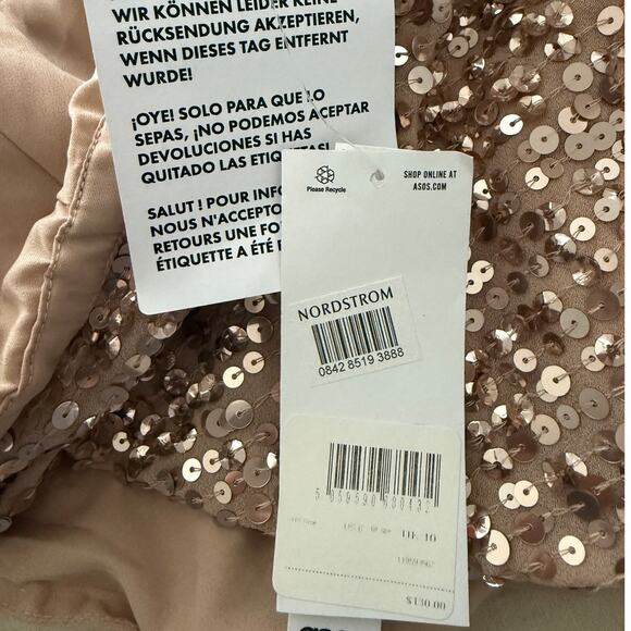 ASOS EDITION NWT ($130) | sequin off shoulder drape crop top in blush | size 6 - Picture 4 of 8